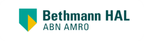 Logo der Bethmann Bank, Teil der ABN AMRO, in modernem Design mit grünen und gelben Elementen.